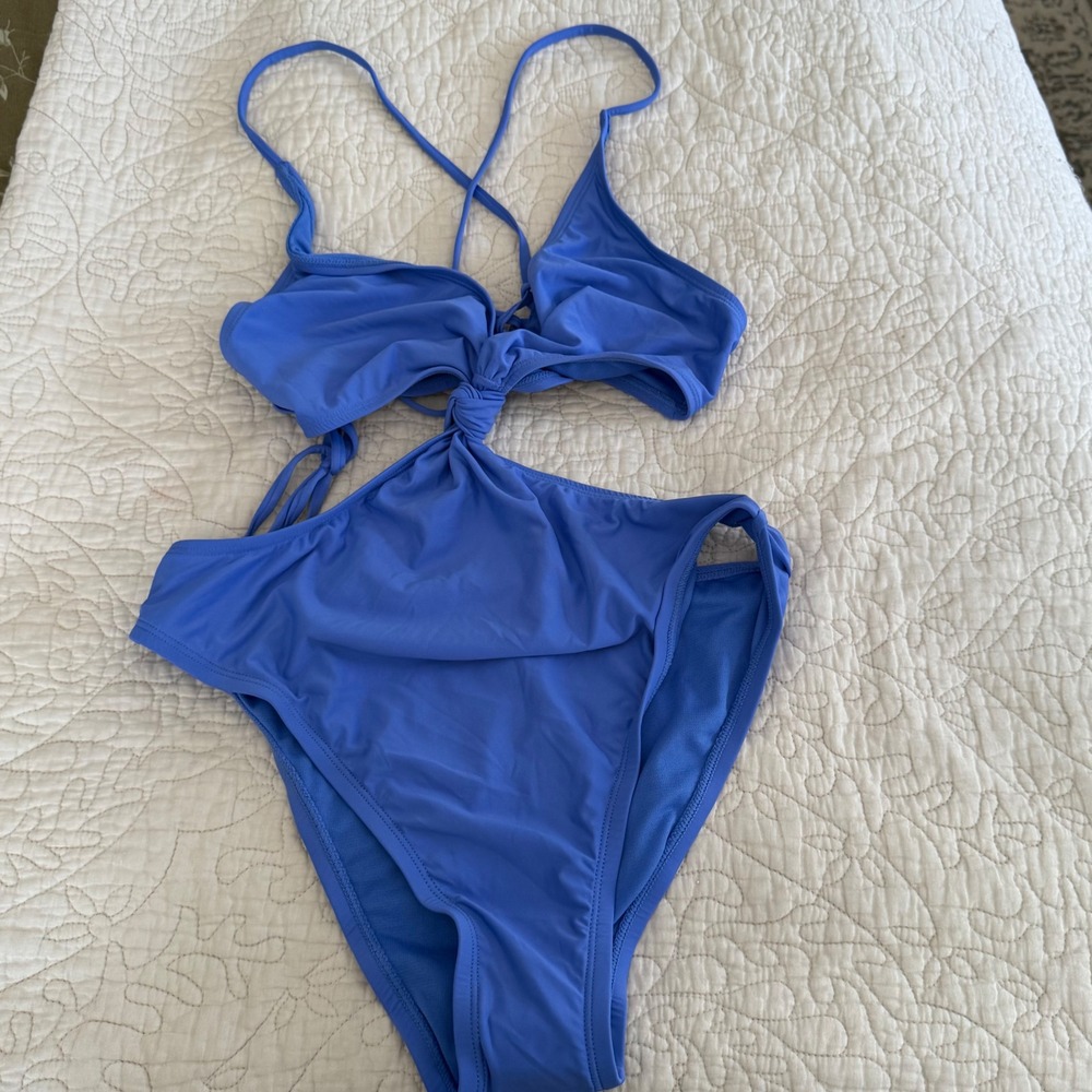 Lulus On the Yacht Blue Knotted One Piece Swimsuit M Cutout Monokini NWT